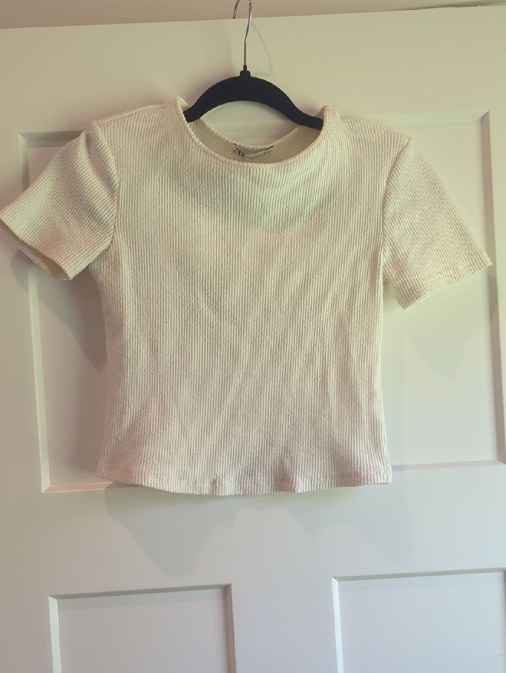 Zara Cream Ribbed Short Sleeve Tee